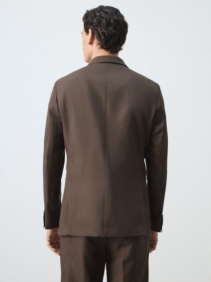Mango Linen Blend Slim Fit Blazer, Brown - view 2, Brown