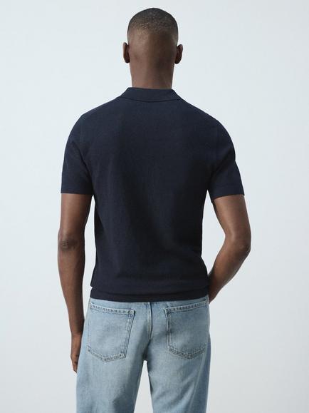 Mango Knit Polo Shirt, Navy - view 2, Navy
