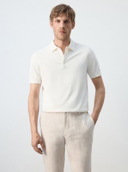 Mango Cotton Slim Fit Polo Shirt, Off White