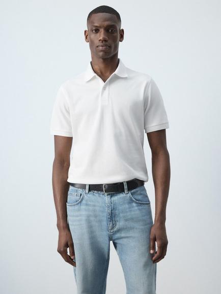 Mango Cotton Regular Cut Polo Shirt, White