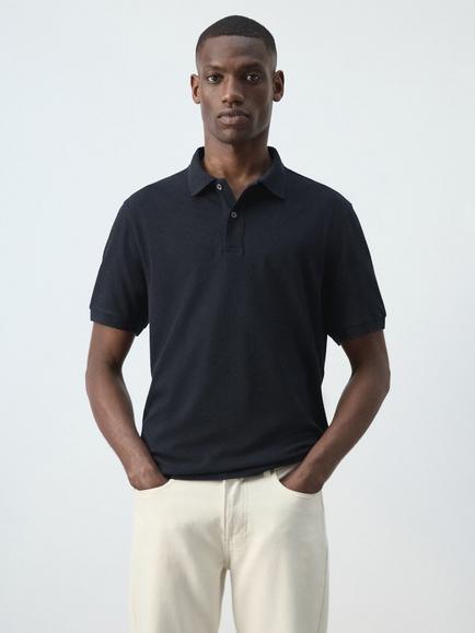 Mango Cotton Regular Cut Polo Shirt, Navy