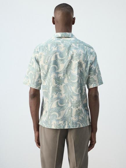 Mango Paisley Camp Collar Short Sleeve Shirt, Pastel Green - view 2, Pastel Green
