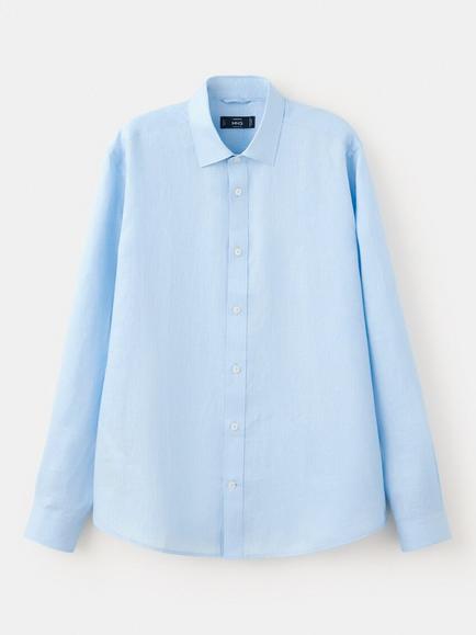Mango Linen Long Sleeve Shirt, Sky Blue, Sky Blue