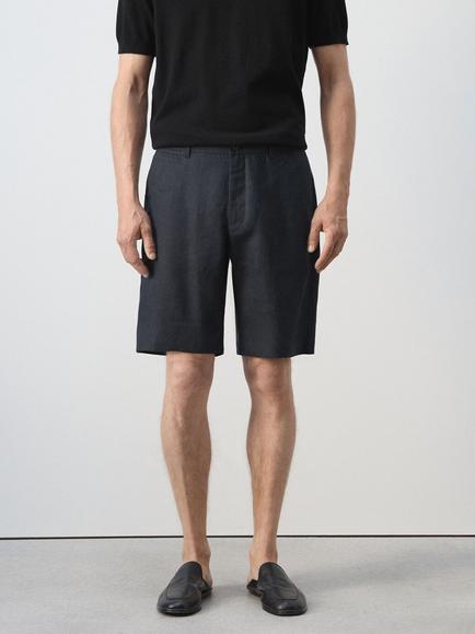 Mango Linen Slim Fit Shorts, Navy, Navy