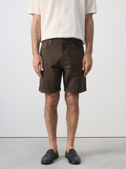 Mango Denim Knee Length Shorts, Chocolate, Chocolate