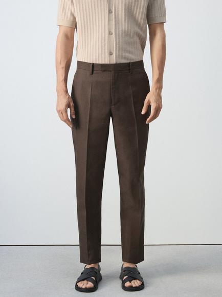 Mango Slim Leg Trousers, Brown, Brown