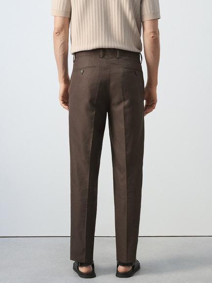 Mango Slim Leg Trousers, Brown - view 2, Brown