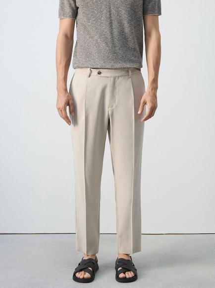 Mango Tapered Ankle Grazer Trousers, Ivory