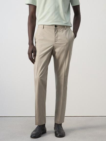 Mango Tailored Slim Fit Cotton Rich Suit Trousers, Navy, Taupe