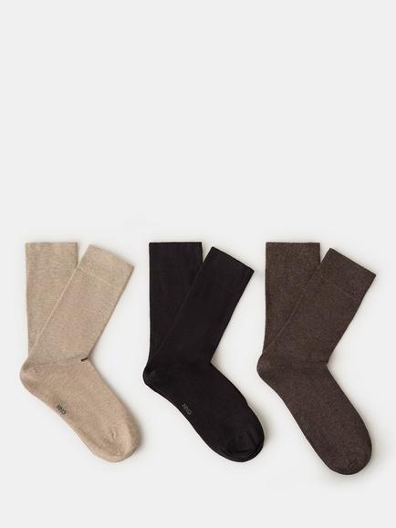 Mango Cushioned Crew Socks, Pack of 3, Brown, Brown