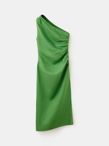 Mango Asymmetric Ruched Midi Dress, Green