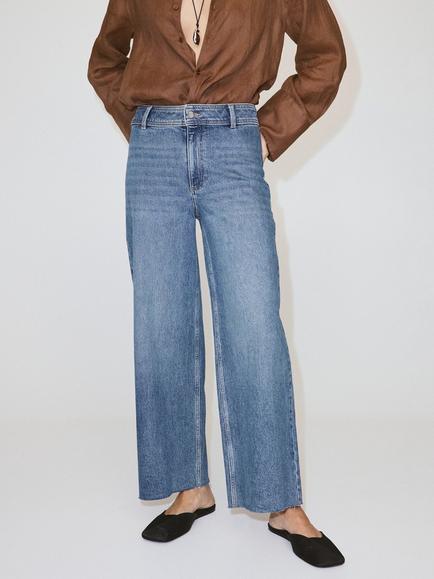 Mango High Waist Cropped Culotte Jeans, Mid Blue, Mid Blue