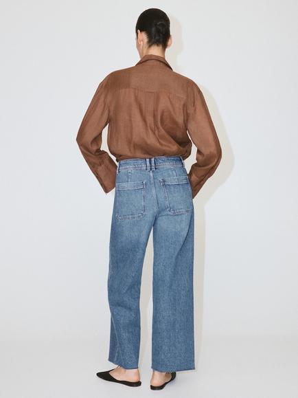 Mango High Waist Cropped Culotte Jeans, Mid Blue - view 2, Mid Blue