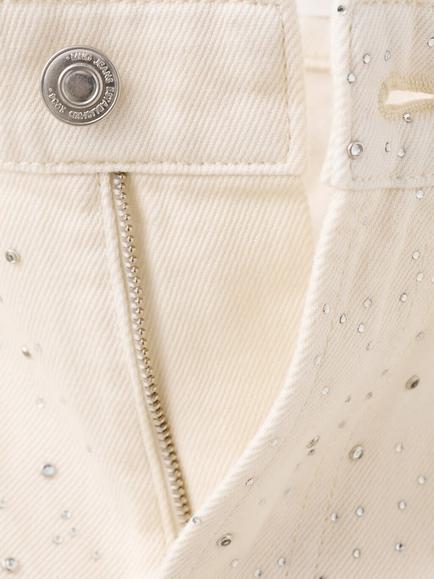 Mango Rhinestone Embellished Wide Leg Jeans, Off White - view 2, Off White