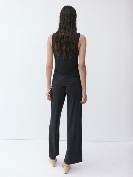 Mango Resin Detail Wide Leg Jumpsuit, Black - view 2, Black