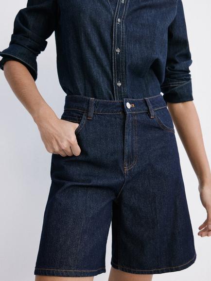 Mango High Rise Wide Leg Denim Shorts, Soft Denim, Soft Denim