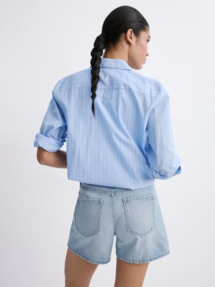 Mango Mid-Rise Straight Cut Shorts, Light Blue - view 2, Light Blue