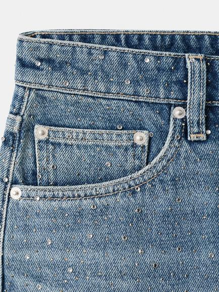 Mango Rhinestone Embellished Denim Mini Skirt, Blue - view 2, Blue