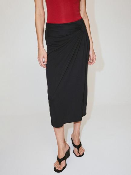 Mango Knotted Detail Midi Pencil Skirt, Anthracite, Anthracite