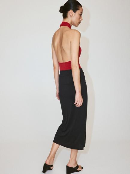 Mango Knotted Detail Midi Pencil Skirt, Anthracite - view 2, Anthracite
