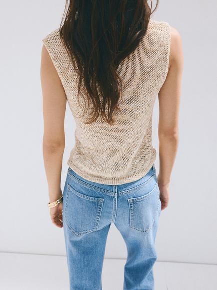 Mango Buttoned Open-Neck Knit Vest, Beige - view 2, Beige