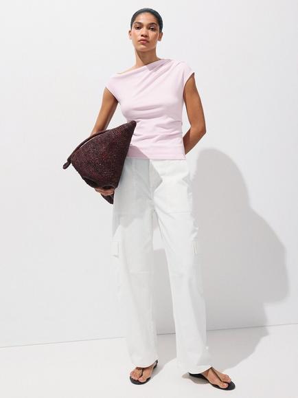 Mango High Neck Asymmetric Sleeveless Top, Pink, Pink