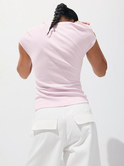 Mango High Neck Asymmetric Sleeveless Top, Pink - view 2, Pink