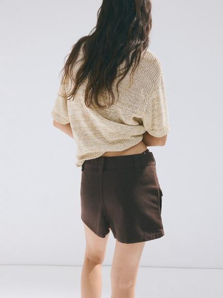 Mango Relaxed Knit Short Sleeve T-Shirt, Beige - view 2, Beige