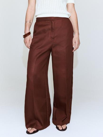 Mango High Rise Wide Leg Trousers, Terracotta, Terracotta