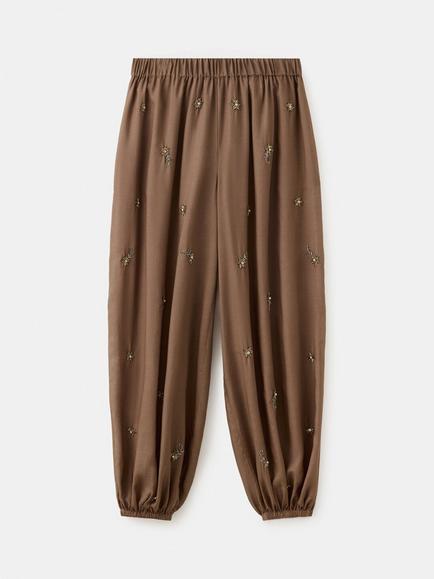 Mango Embroidered Balloon Joggers, Brown, Brown