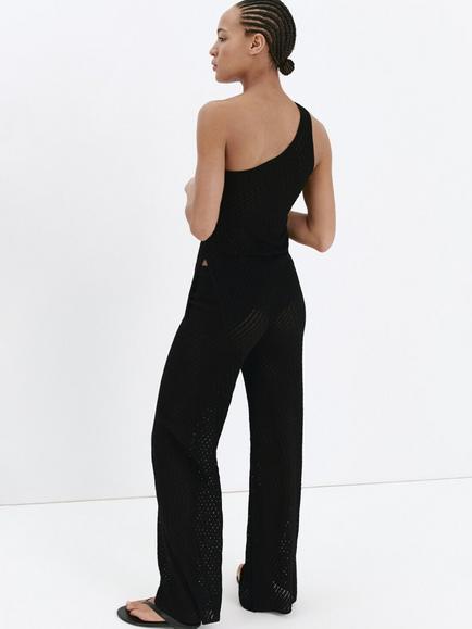 Mango Tie Waist Wide Leg Trousers, Black - view 2, Black