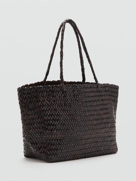 Mango Woven Leather Shoulder Bag - view 2, Chocolate