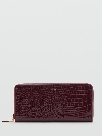 Mango Croc-Embossed Zip-Around Purse, Bordeaux, Bordeaux