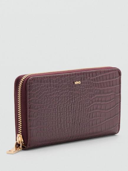 Mango Croc-Embossed Zip-Around Purse, Bordeaux - view 2, Bordeaux
