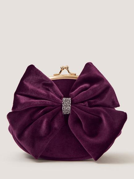 Monsoon Kids' Velvet Bow Frame Bag, Purple