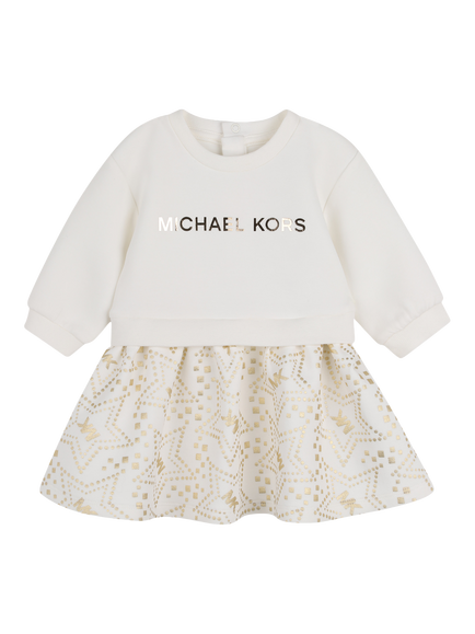 Michael Kors Baby Long Sleeve Metallic Logo Dress, Off White, Off White