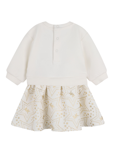 Michael Kors Baby Long Sleeve Metallic Logo Dress, Off White - view 2, Off White