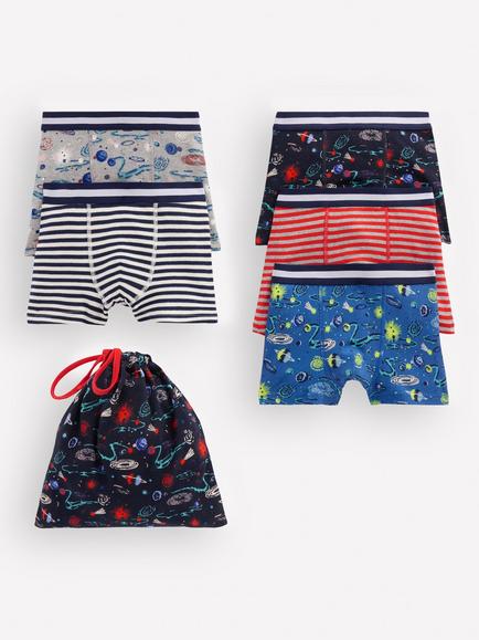 Mini Boden Kids' Printed Boxer Shorts, Pack of 5, Multi Constellations, Multi Constellations