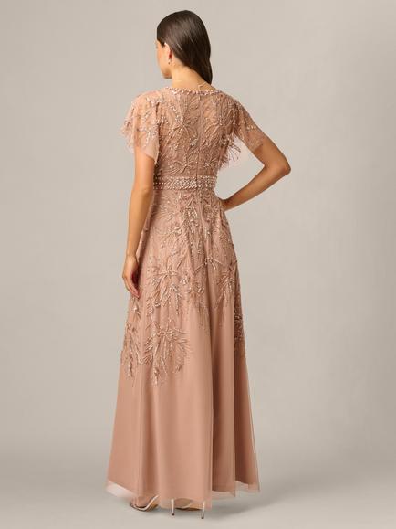 Adrianna Papell Beaded Mesh Maxi Dress, Rose Gold - view 2, Rose Gold