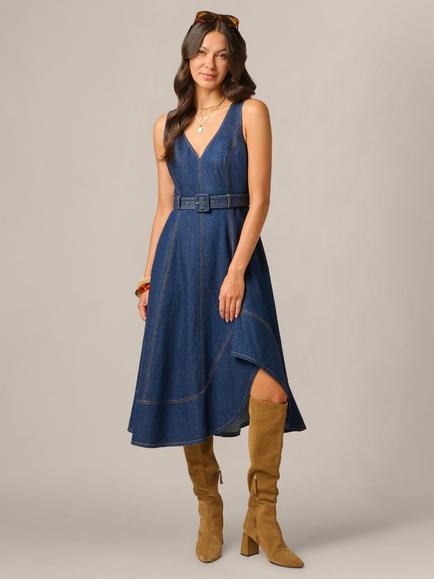 Adrianna Papell Hitch Skirt Denim Dress, Navy, Navy