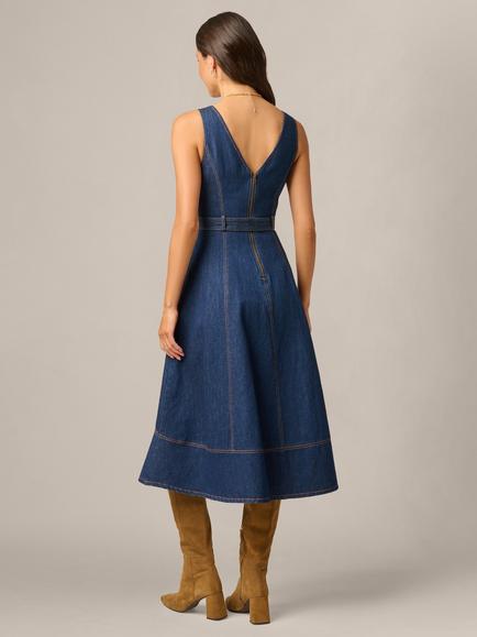 Adrianna Papell Hitch Skirt Denim Dress, Navy - view 2, Navy