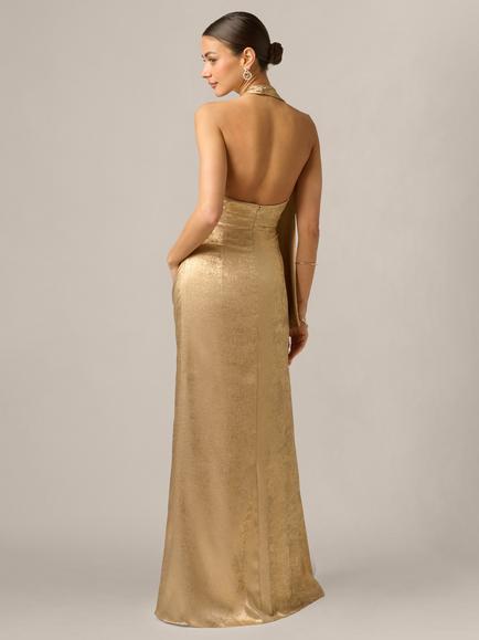 Adrianna By Adrianna Papell Foiled Chiffon Asymmetrical Scarf Maxi Dress, Light Gold - view 2, Light Gold