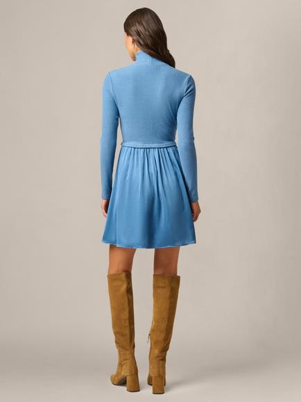 Adrianna Papell Knit Combo Mini Dress, Steel Blue - view 2, Steel Blue
