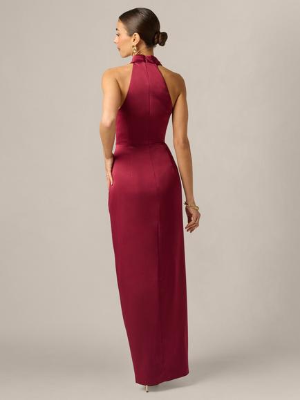 Adrianna Papell Stretch Satin Maxi Dress, Crimson Haze - view 2, Crimson Haze