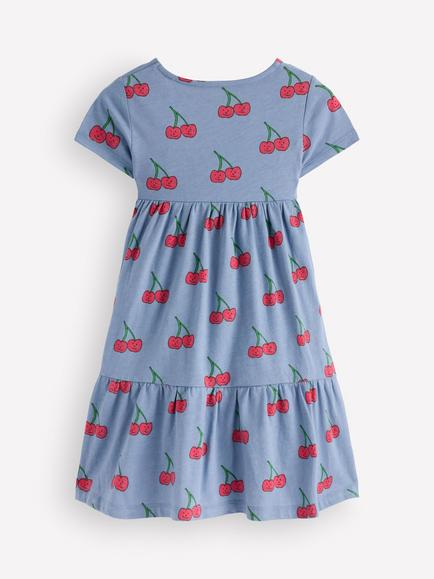 Mini Boden Kids' Ariel Twirly Cotton Dress, Blue Cherries - view 2, Blue Cherries