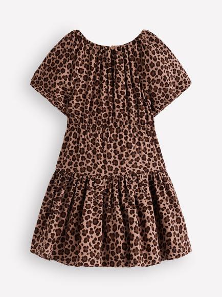Mini Boden Kids' Short Sleeve Drawstring Dress, Leopard Print - view 2, Leopard Print