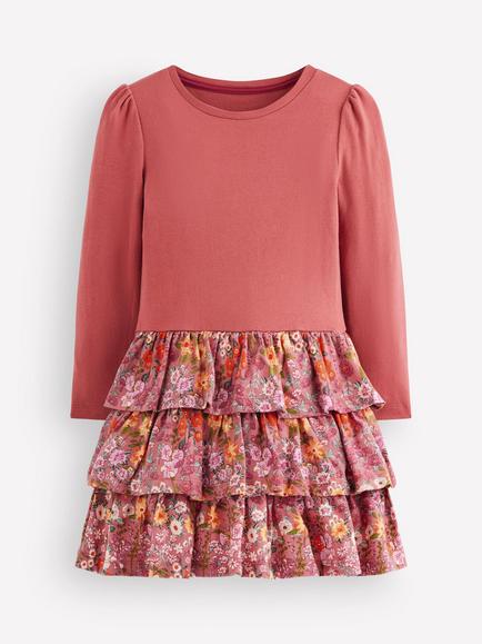 Mini Boden Kids' Long Sleeve Tiered Dress, Pink, Pink