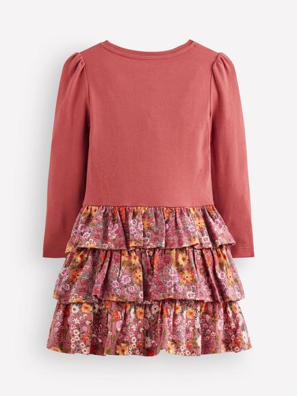 Mini Boden Kids' Long Sleeve Tiered Dress, Pink - view 2, Pink