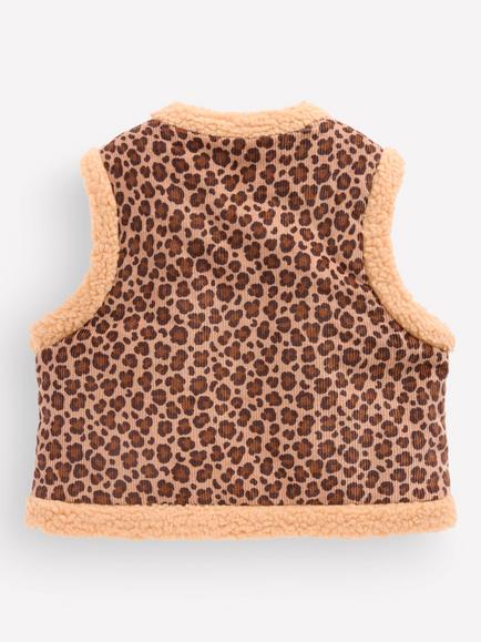 Mini Boden Kids' Borg Trim Cotton Rich Gilet, Brown Leopard - view 2, Brown Leopard