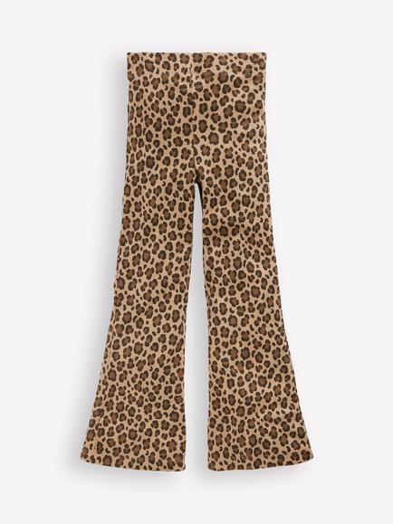 Mini Boden Kids' Ribbed Flared Leggings, Leopard - view 2, Leopard